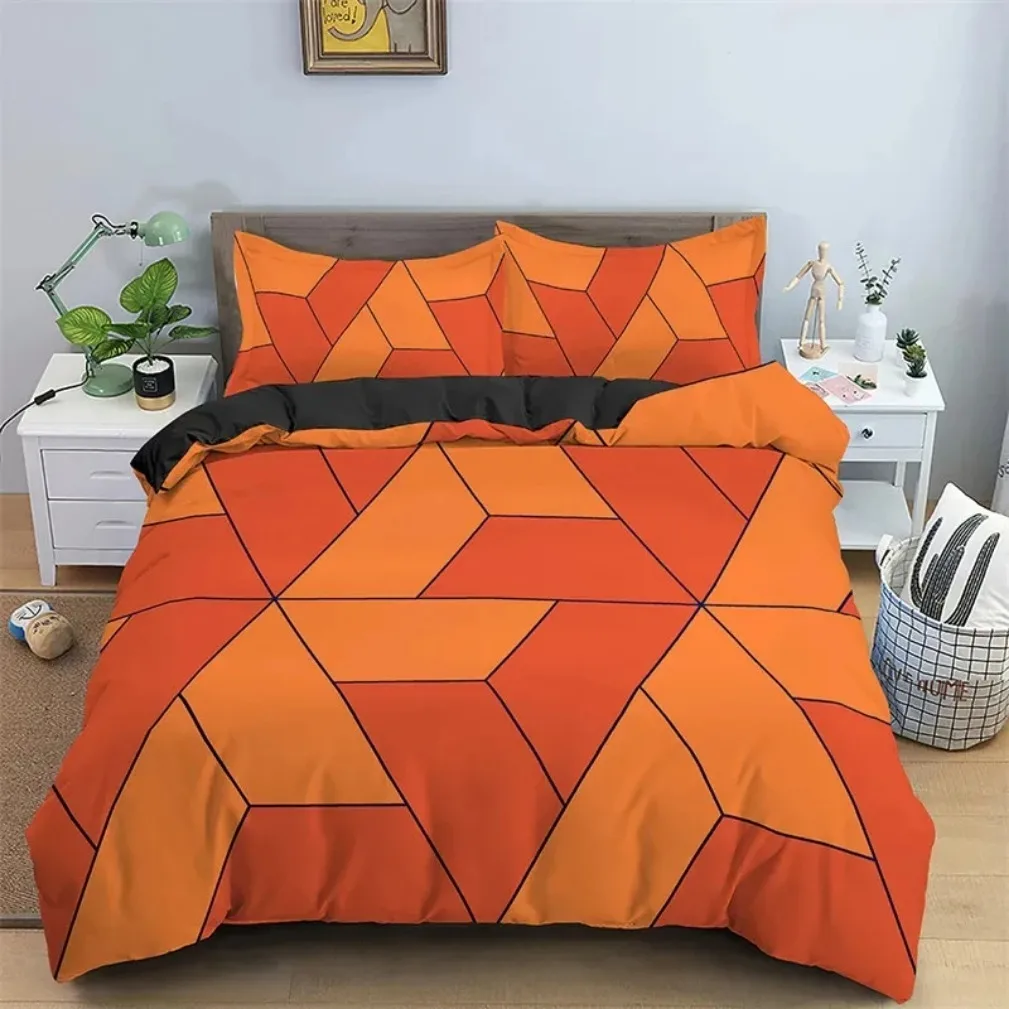 Geometric Trapezoid Printed Duvet Cover,Simple Modern Geometric Bedding Set, Single Double Bed Quilt Cover and Pillowcas