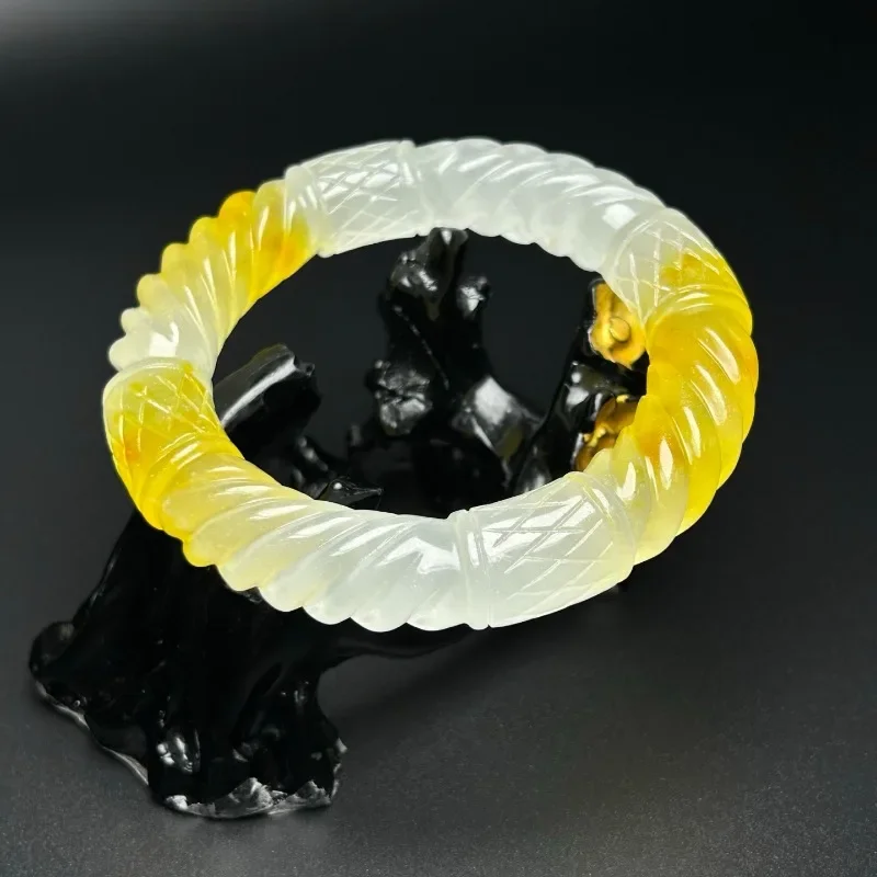 

Natural High Ice Quartzite Jade Yellow Twist Bracelet, Exquisite Fashion