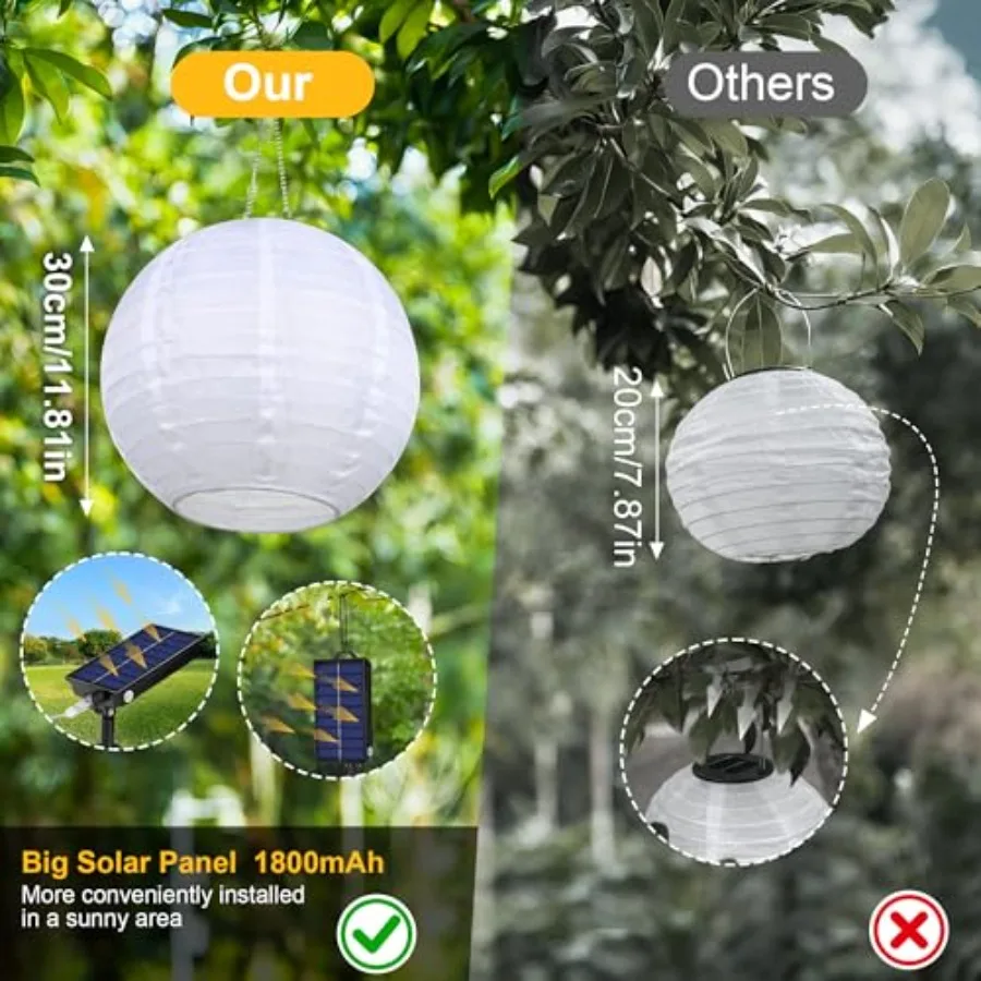 Solar Lantem String Lights Outdoor, 4 Pack 12inch Large Waterproof Hanging Lanterns with 160LED Warm White Light, USB Rechargea