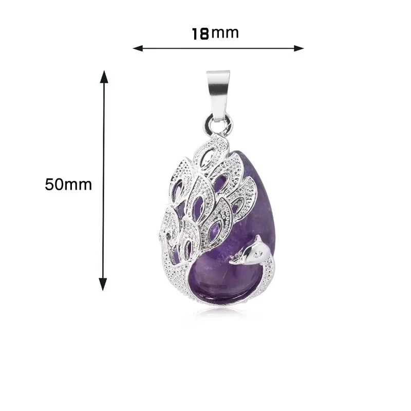 Water Drop Natural Stone Pendant Peacock Necklace Quartz Crystal Opal Tiger Eye Necklace Pendant for Women Men Jewelry Gift