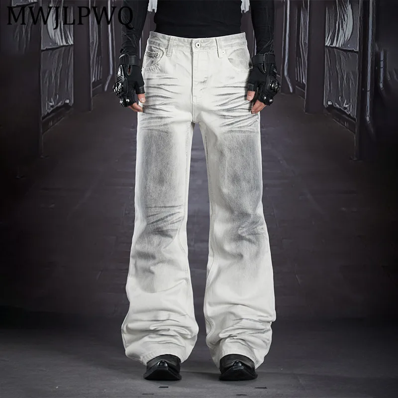 

Мужские джинсы MWJLPWQ Dirty Dye с ручной росписью, эффектом потертости и бородкой, белые, в американском уличном стиле, свободные, повседневные, длинные брюки, новинка весны 2025, модель 13033