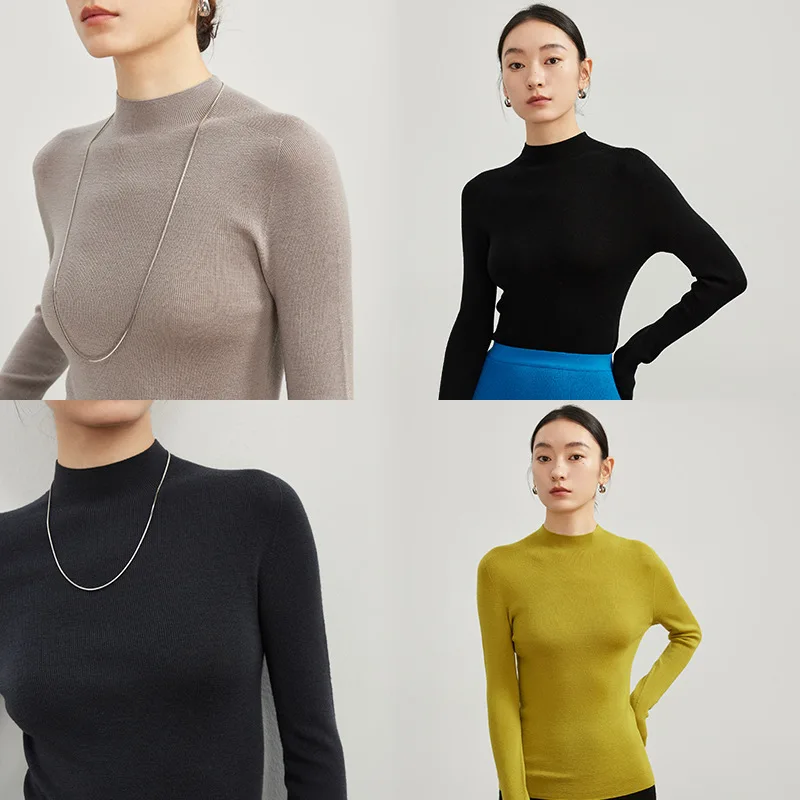 

Fall Winter Bottom Shirt For Delicate Fine Seamless Full Formed Knitwear Women's 100% Merino Wool Turtleneck Basic Slim Pullover