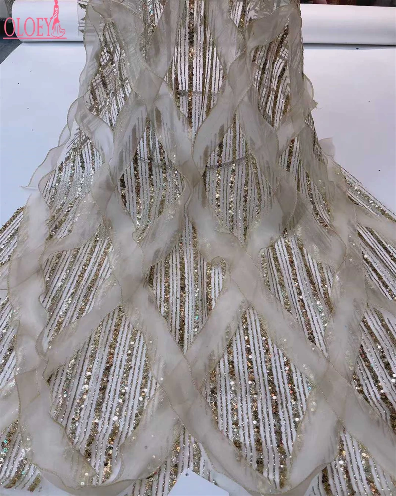 OLOEY Tessuto con nappe con paillettes Ricamo a rete Costume da sposa Abito fai da te Abito in tessuto di pizzo