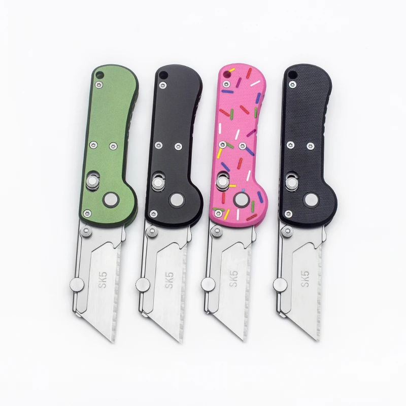 

TRSKT EDC Folding Utility Knife, Box Cutter Quick Change Blade Razor Knife,Foldable Small Pocket Knife Aluminum alloy/G10 Handle