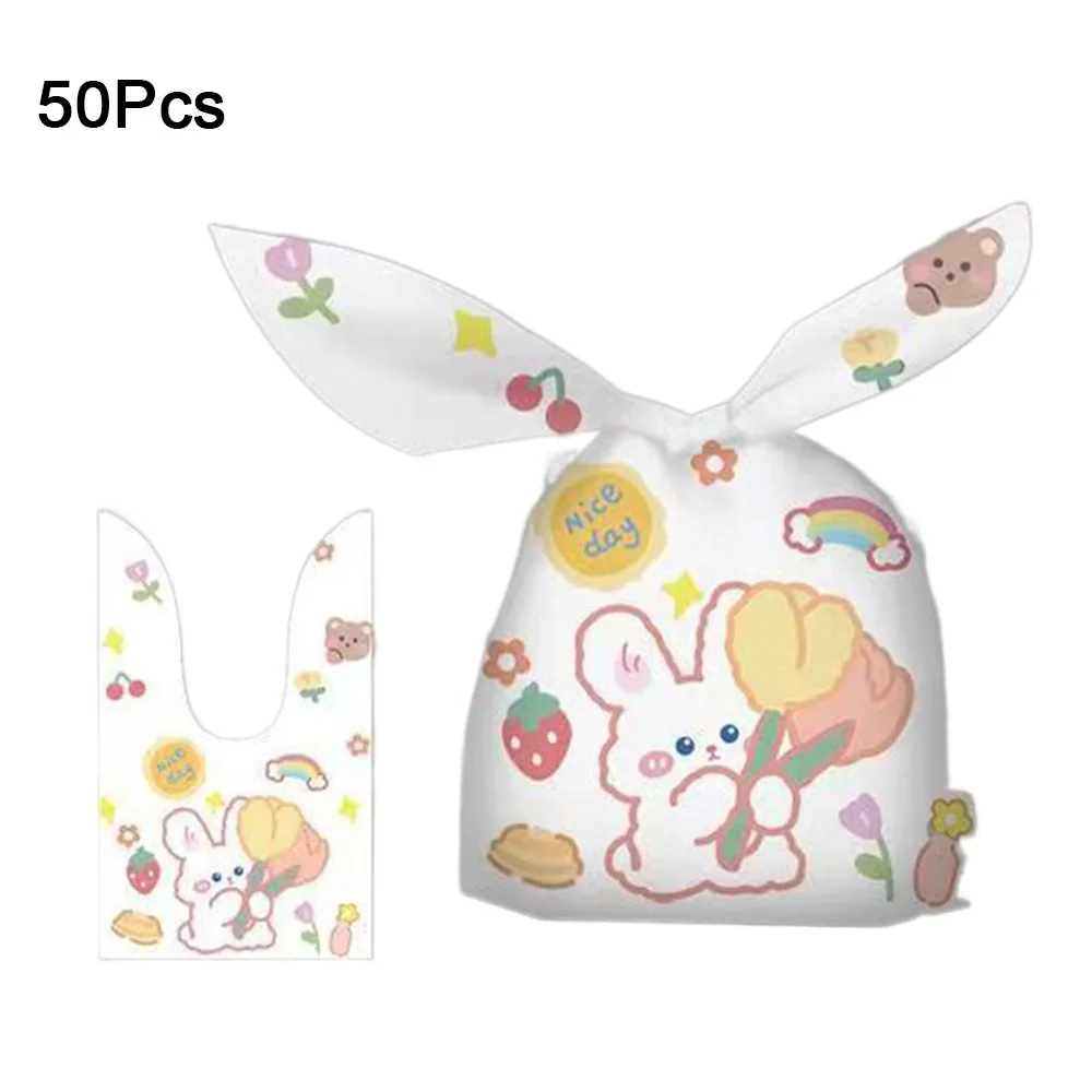 

50Pcs Practical Plastic Rabbit Ear Candy Bags Cartoon Multistyle Cookie Packaging Bags Cute Animal Pattern Candy Gift Bags Snack