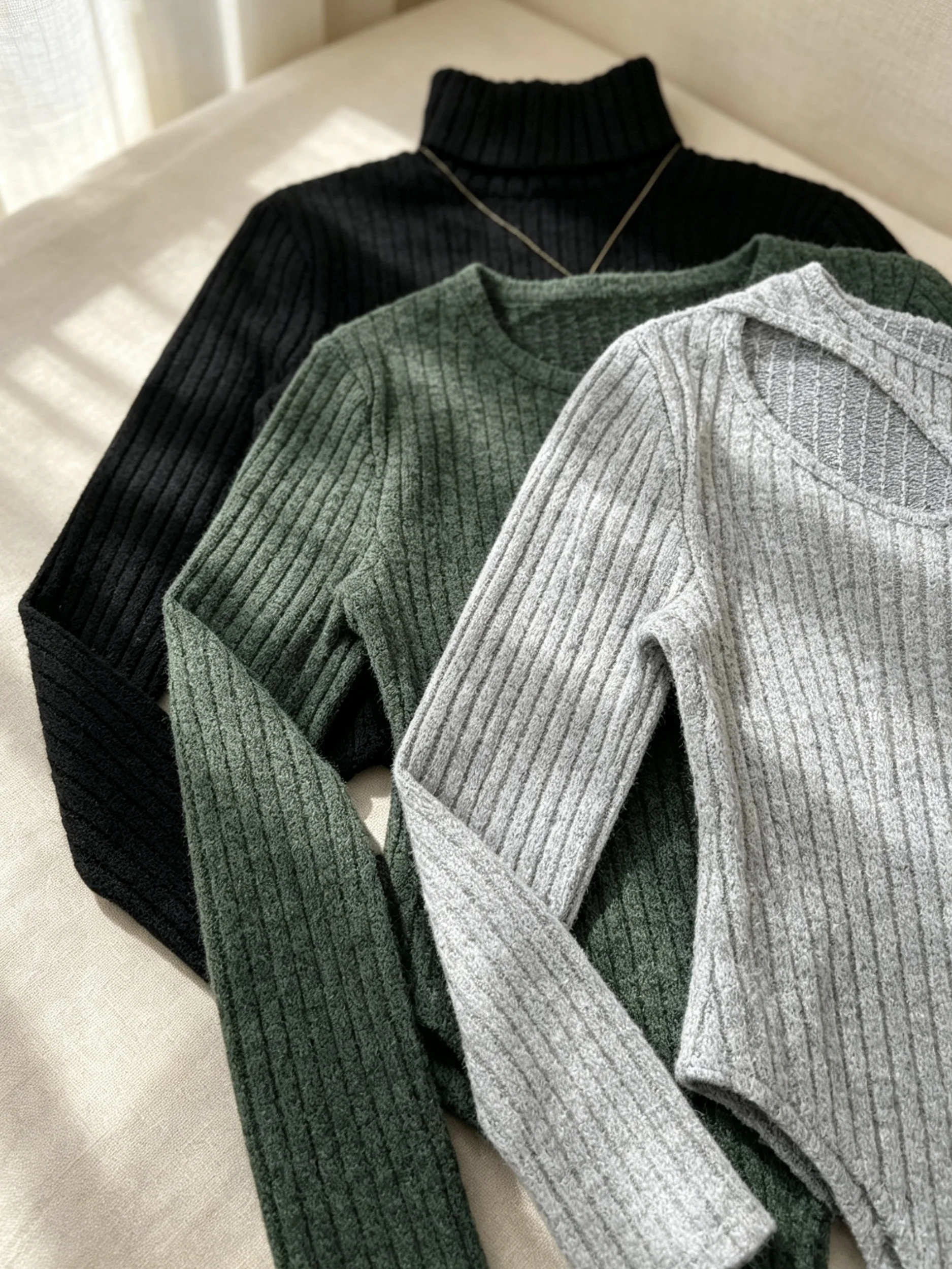 Women 3‑Pcs Set Ribbed Knit Bodysuit Long Sleeve Jumpsuit Top Multi Style Turtleneck Round Neck Hollow Cutout Slim Bodycon Therm 10 Sf4c0052e6cc94ce2a4e3c03c255a8e26O