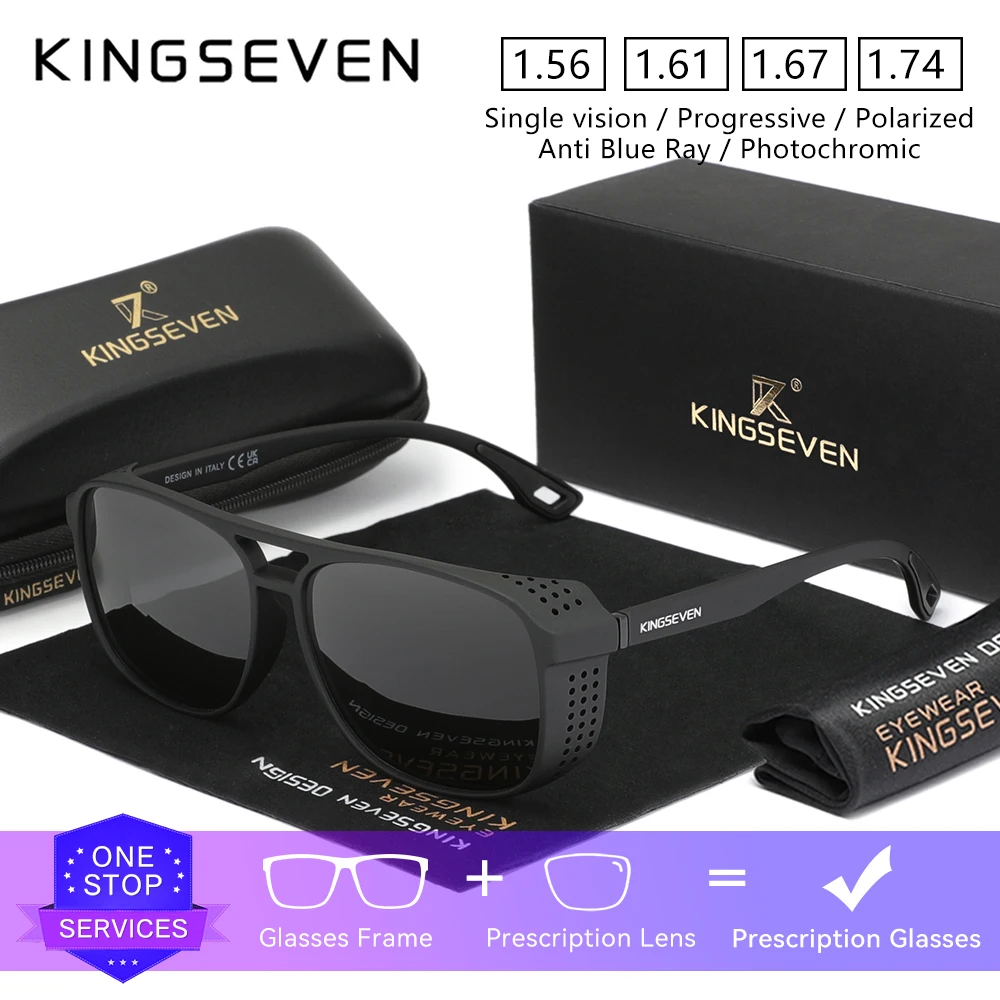 KINGSEVEN New Fashion Optical Lens Sunglasses Men Women Prescription Myopia Hyperopia Progressive Glasses Trendy Outdoor Eyewear