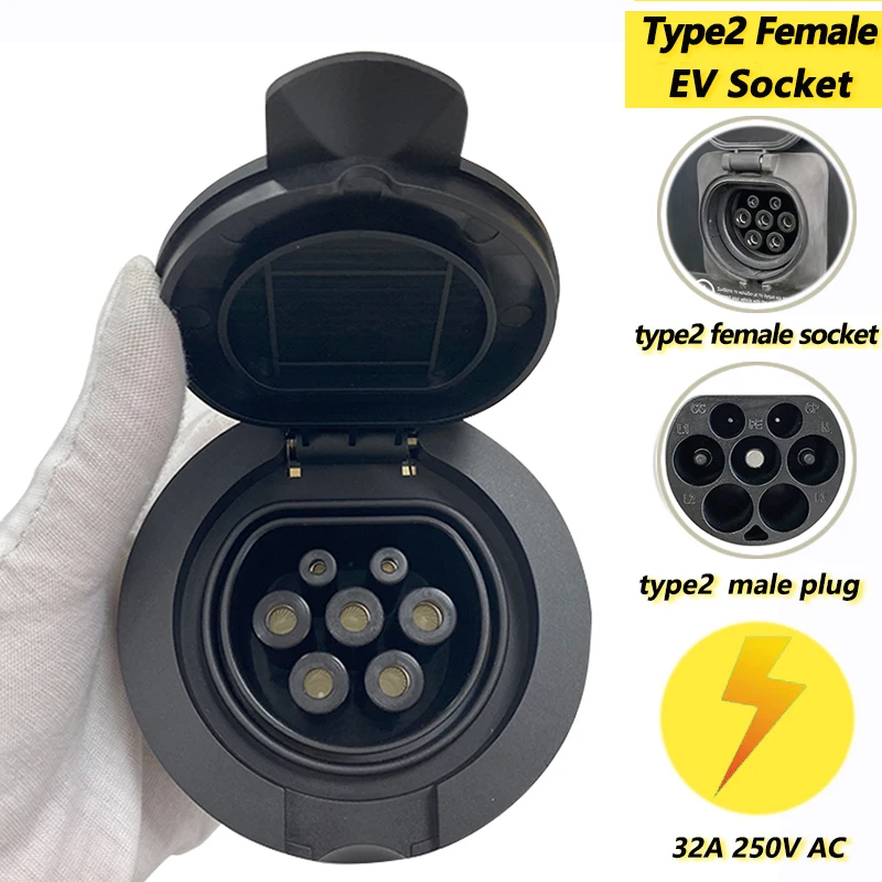 Iec 62196-2 Type 2 Stopcontact Elektrische Voertuigen Ac Oplaadpaal Socket Type2 Vrouwelijke Socket Enkele/Driefasige 32a 240V