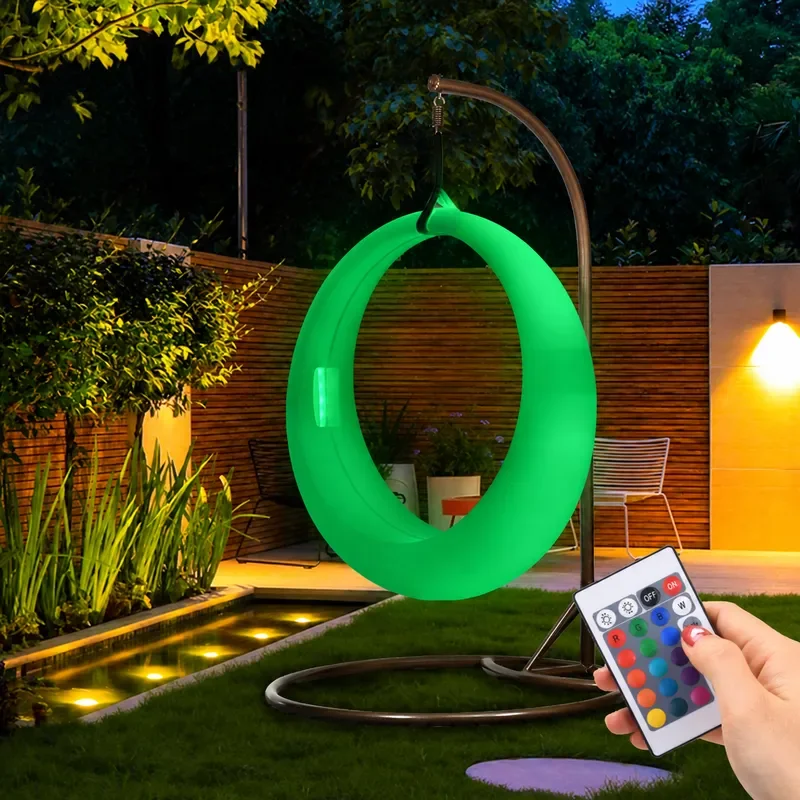 LED Luminous Solar Swing Chair Outdoor Courtyard Hanging Basket Round Seat with Colorful Remote Control Ring for Garden Patio
