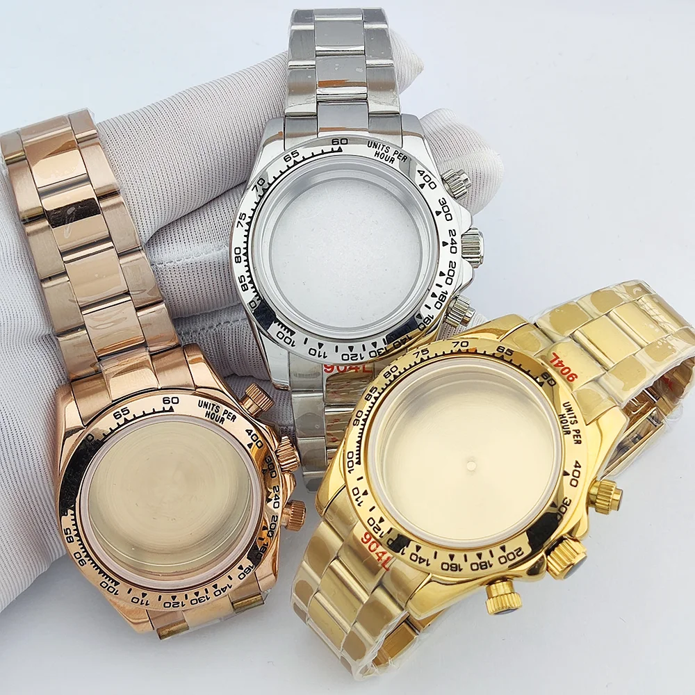 39 مللي متر ساعة حافظة VK63 حافظة الياقوت الزجاج 904l الفولاذ المقاوم للصدأ مقاوم للماء حافظة ساعة رجالي فاخرة يناسب 29 مللي متر حافظة الطلب