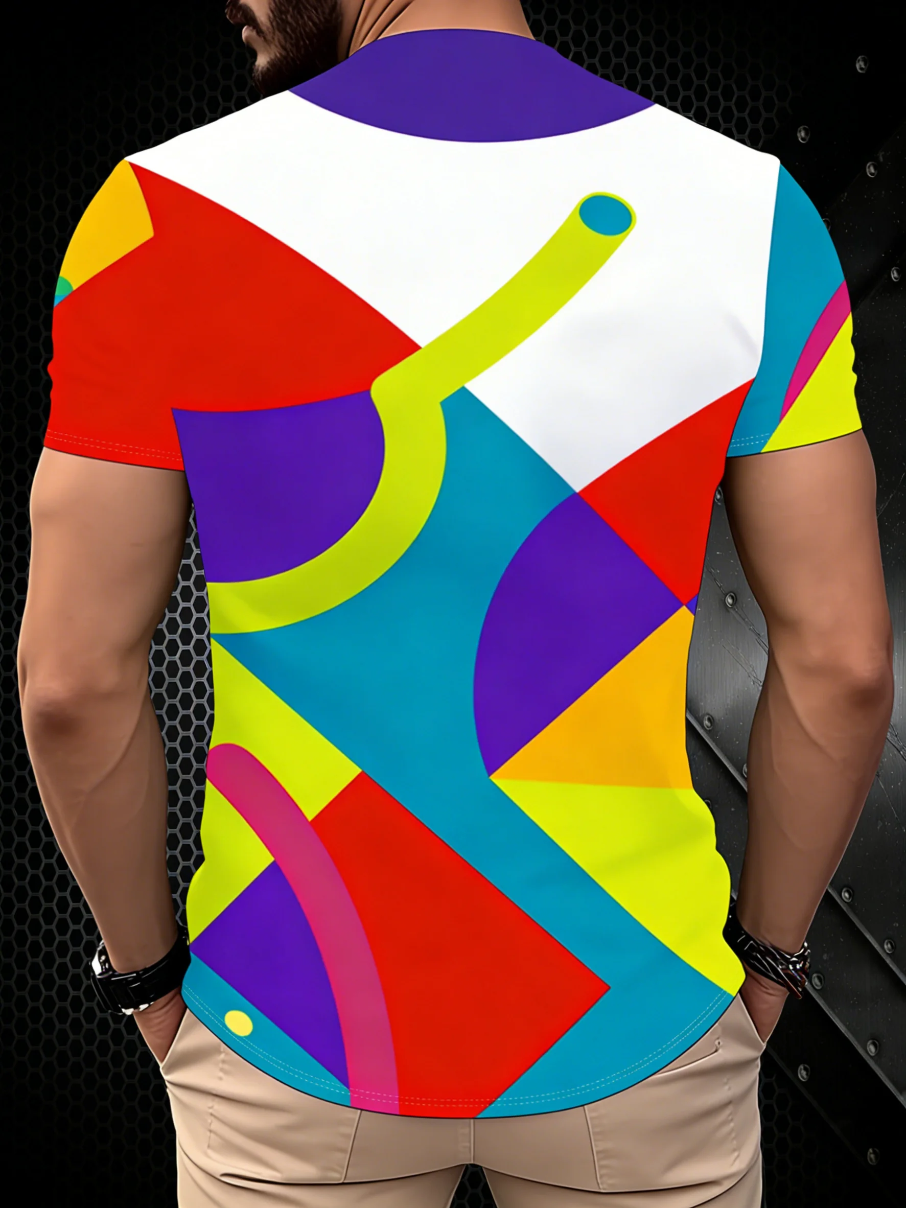 New men's short-sleeve T-shirt, loose-fitting and tailored with printed designs, versatile basic crew-neck top suitable for spri