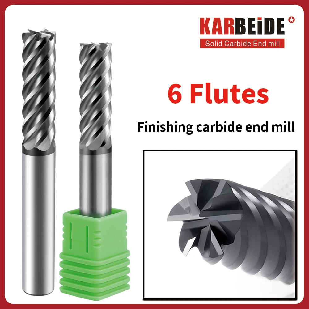 KARBEIDE Finish Flat End Mills for Cutting Alloy Steels,Cast Iron, Hardened Steel - 6 Flute TiALSiN Coated Cutting Tools