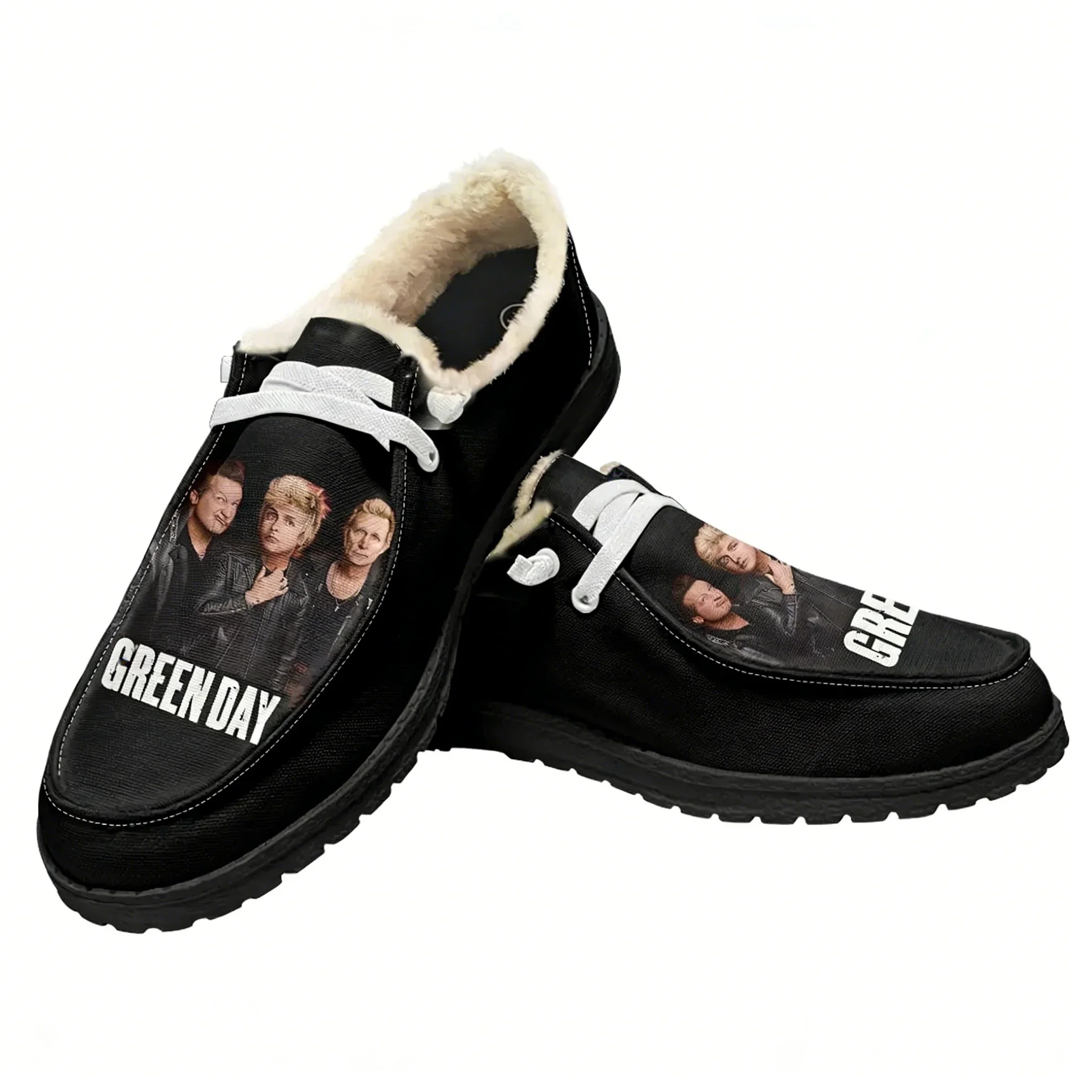

Green Day Velvet Flat Shoes Men Women Warm Casual Shoe Indoor Outdoor Light Shoe Personalized Fashion Print Custom Couple Shoes