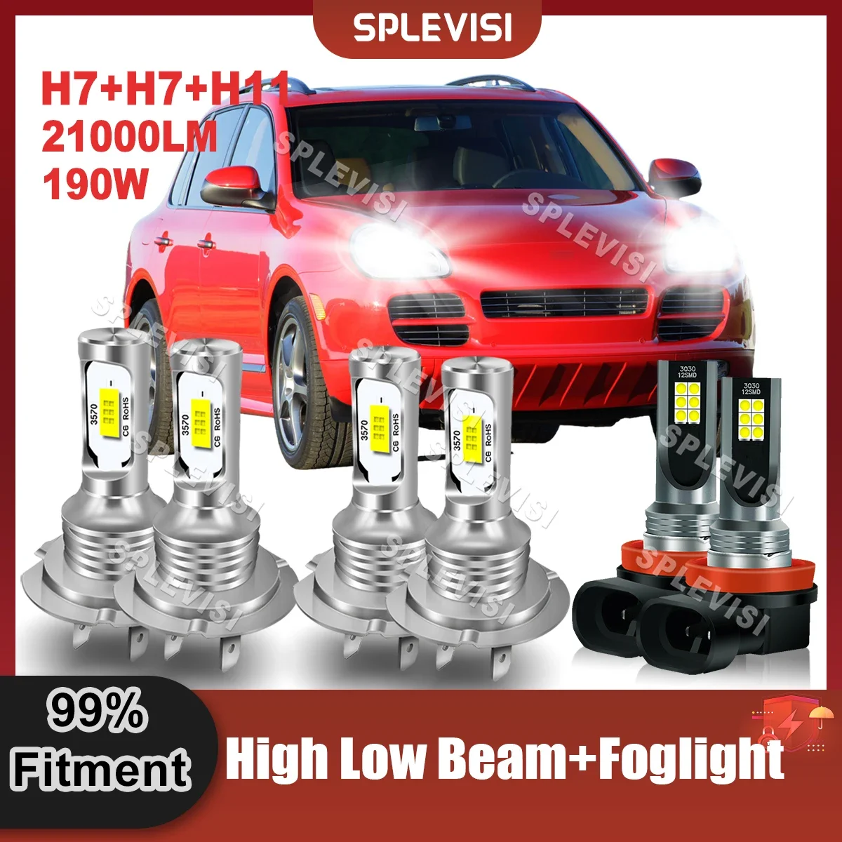 Automobile LED Headlight H7+H7+H11High Beam Low Beam Foglight Combo Kit 9V-24V For Porsche Cayenne 2003 2004 2005 2006 Car Lamp