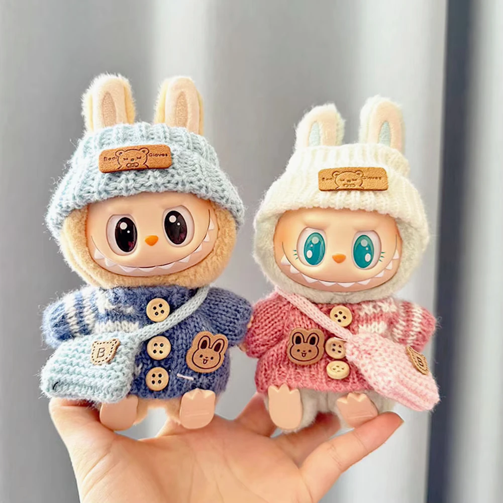 

17cm Labubu Clothes Pendant Cute Bear Label Scarf and Hat Set Fashionable Winter Outfit for Labubu Doll Collectors