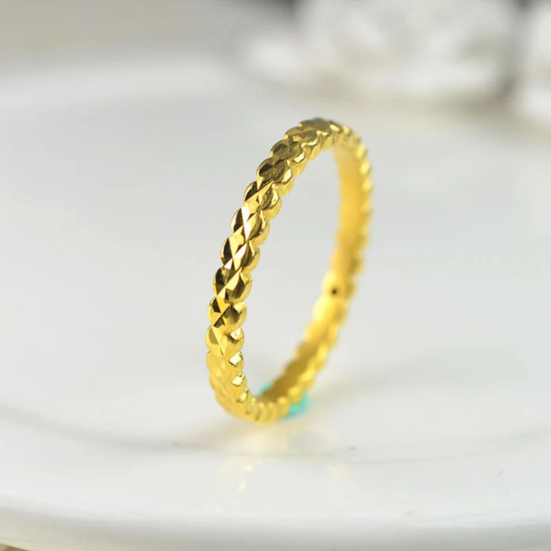 1PCS Pure 999 24K Yellow Gold Ring For Women Full Star Engrave Leaf 3D Hard Gold Rings US Size 5-8