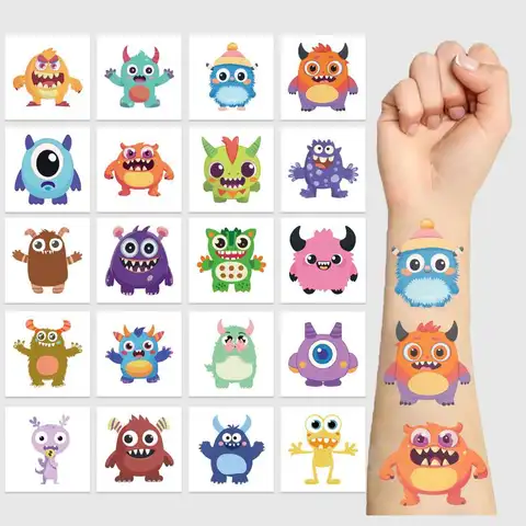20Pcs 새로운 만화 재미 있은 작은 괴물 문신 스티커 어린이를위한 만화 문신 생일 선물 가짜 어린이 바디 아트 문신 장난감