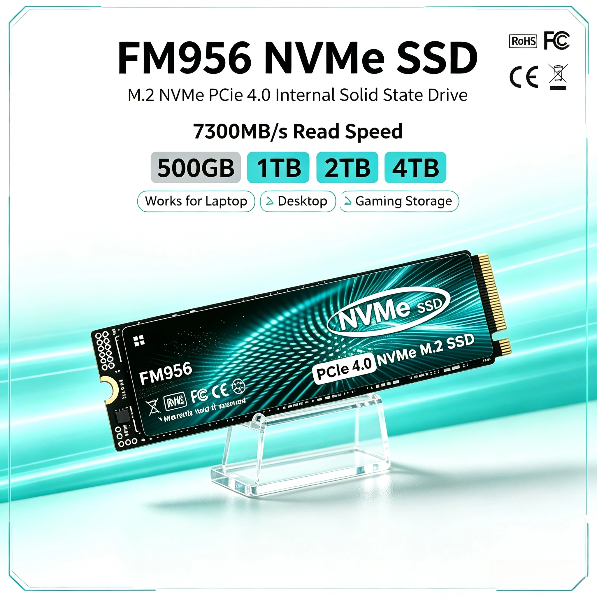 FM956 SSD M.2 NVMe Internal Solid State Drive High Speed 7300MB/s PCIe 4.0 Gaming Drive Works for Laptop PC Hard Disk