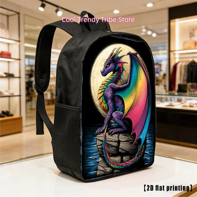 Vibrant Dragon Design, a Spacious And Lightweight Unisex Backpack Featuring Adjustable Straps And Side Compartments, Perfect for