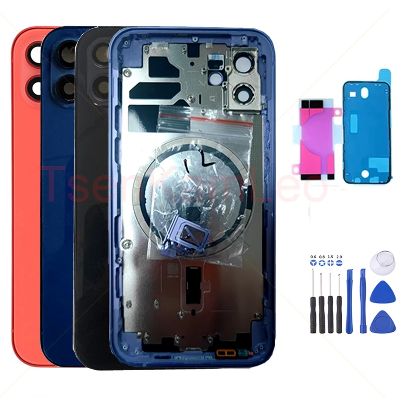 TSENKAMLEO OEM For iPhone 12 Rear Back Cover Housing Chassis with Magnetic,Black,White,Blue,Green,Purple & Red All Carrier