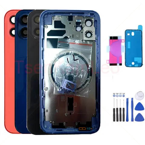 TSENKAMLEO OEM para iPhone 12 cubierta trasera chasis con magnético, negro, blanco, azul, verde, púrpura y rojo todos los portadores