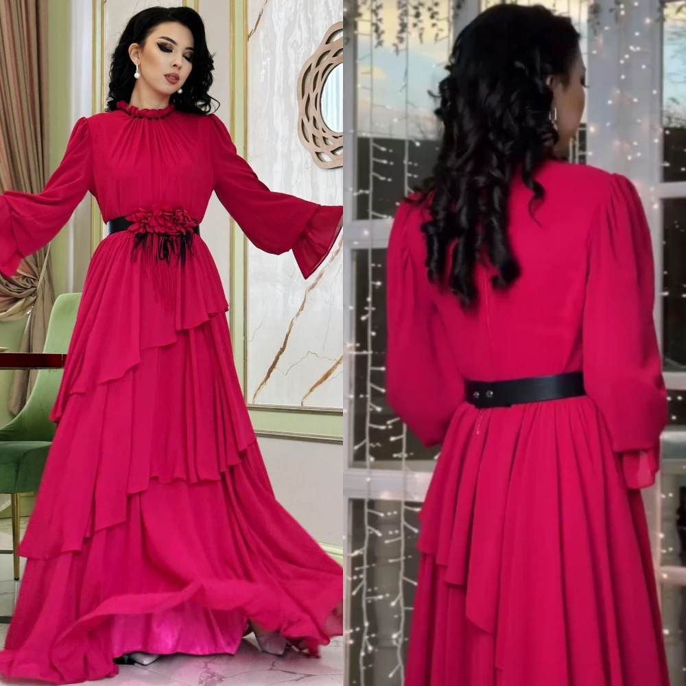 

Sparkle Exquisite High Quality Jersey Sash Ruffle Party A-line O-Neck Bespoke Occasion Gown Long Dresses