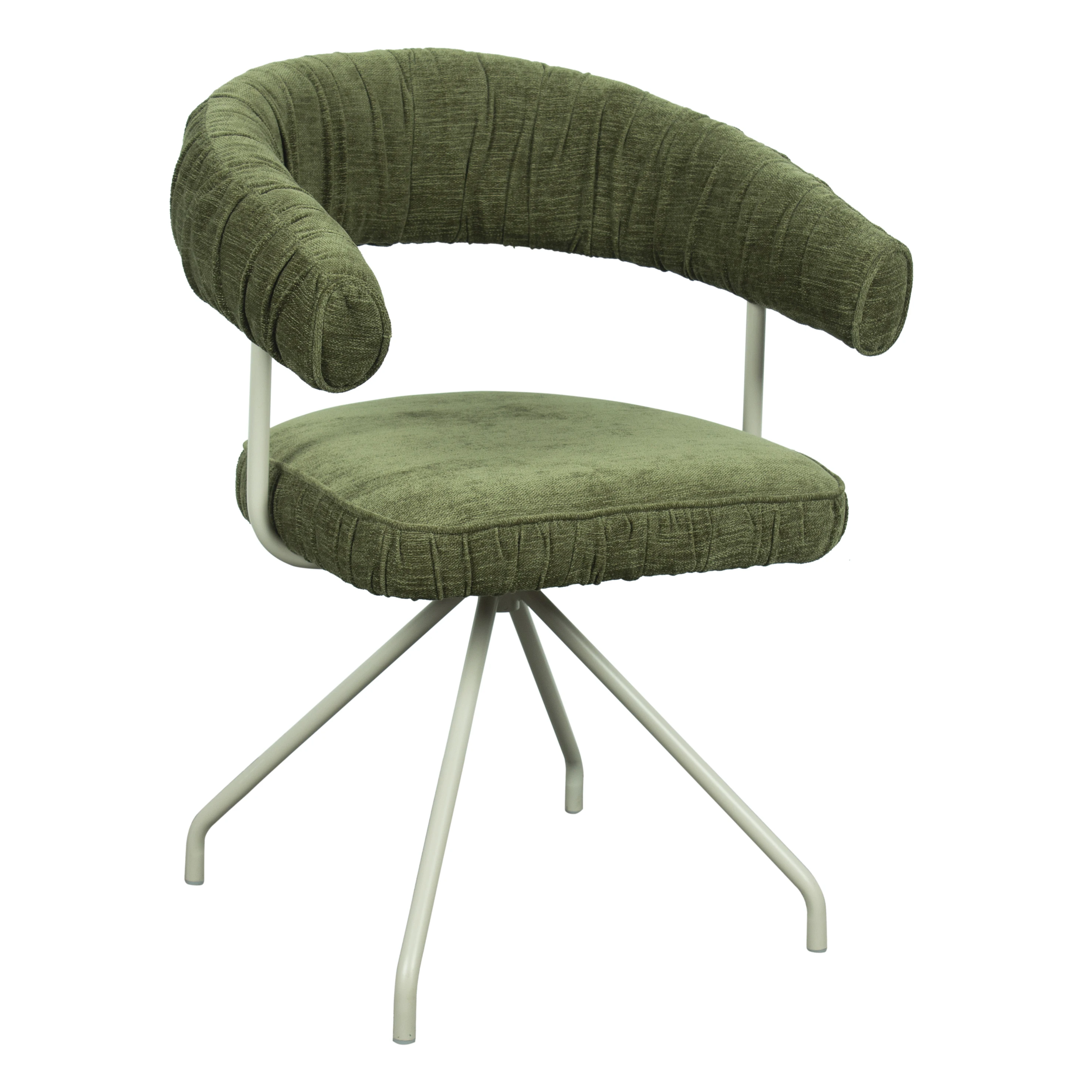 #Nordic Modern Luxury Swivel Accent Chair Upholstered Ruched Detailing Metal Legs Sculptural Curved Back Chairs for Home Hotel