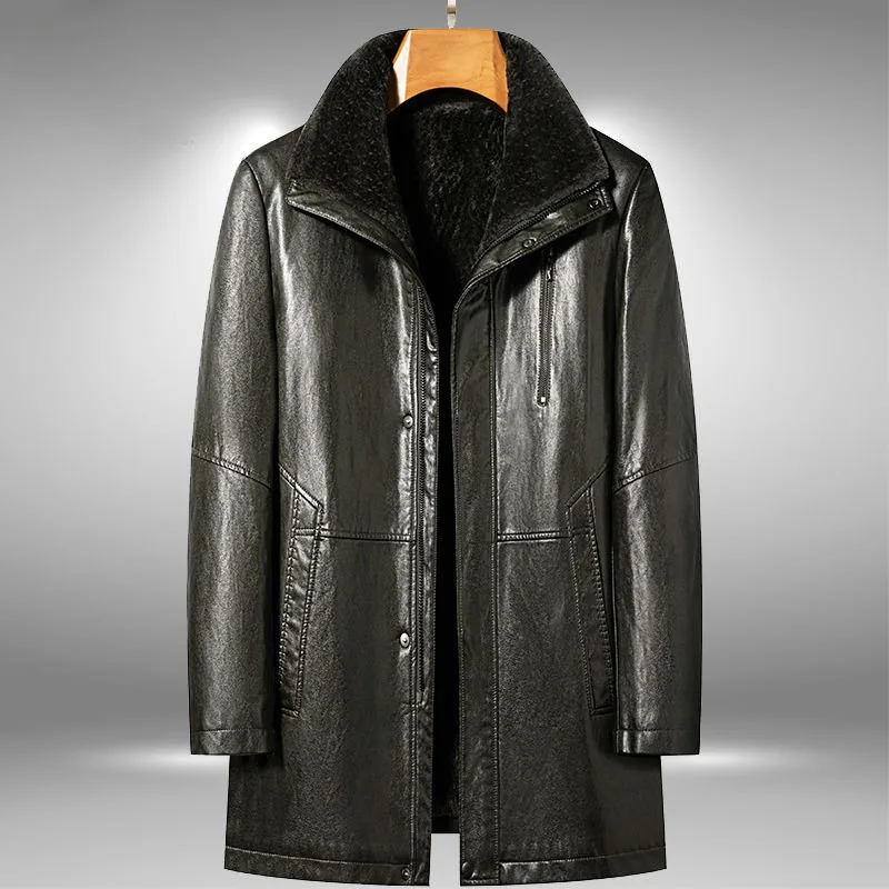 2023 New Men Fashion Casual Fur Integrated Leather Coat Winter Men Mid-Length Thickened Wool Liner Warm Sheep Leather Jacket