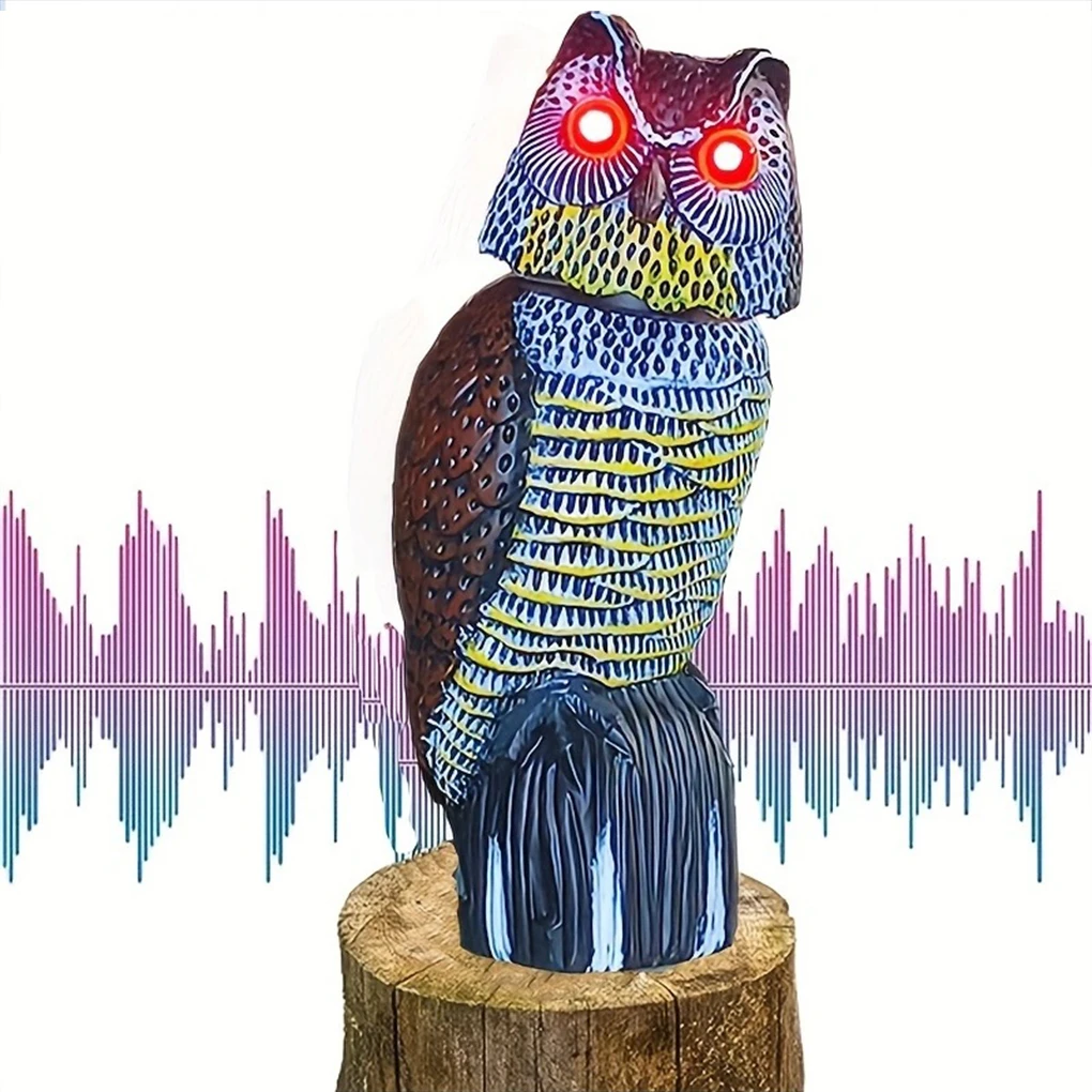 

Owl Scare Bird Control Devices 360° Swivel Head Waterproof Fake Owl Solar Powered Flashing Eyes Simulation Owl Bird Deterrent