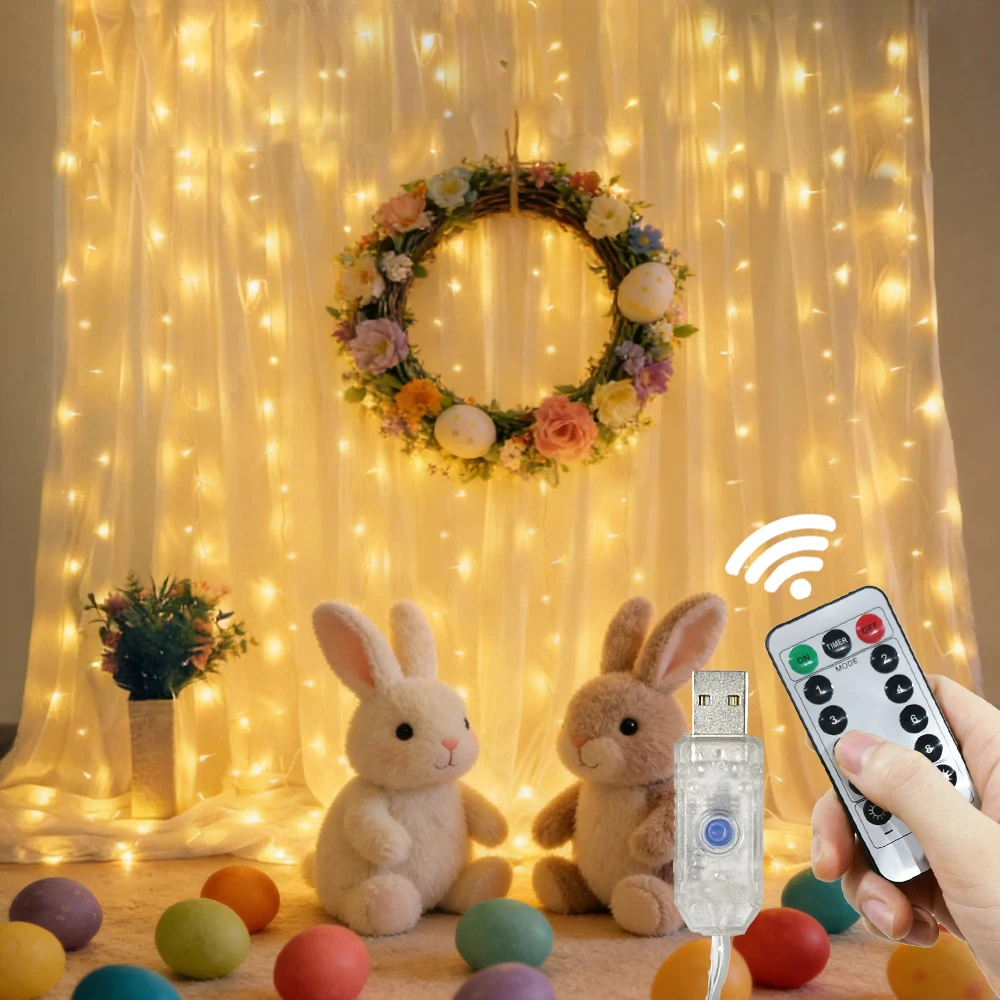 

3/6M LED Curtain Light USB Power Garland Fairy Lights on The Window Festoon with Remote EID Mubarak Led Lights Wedding Decor
