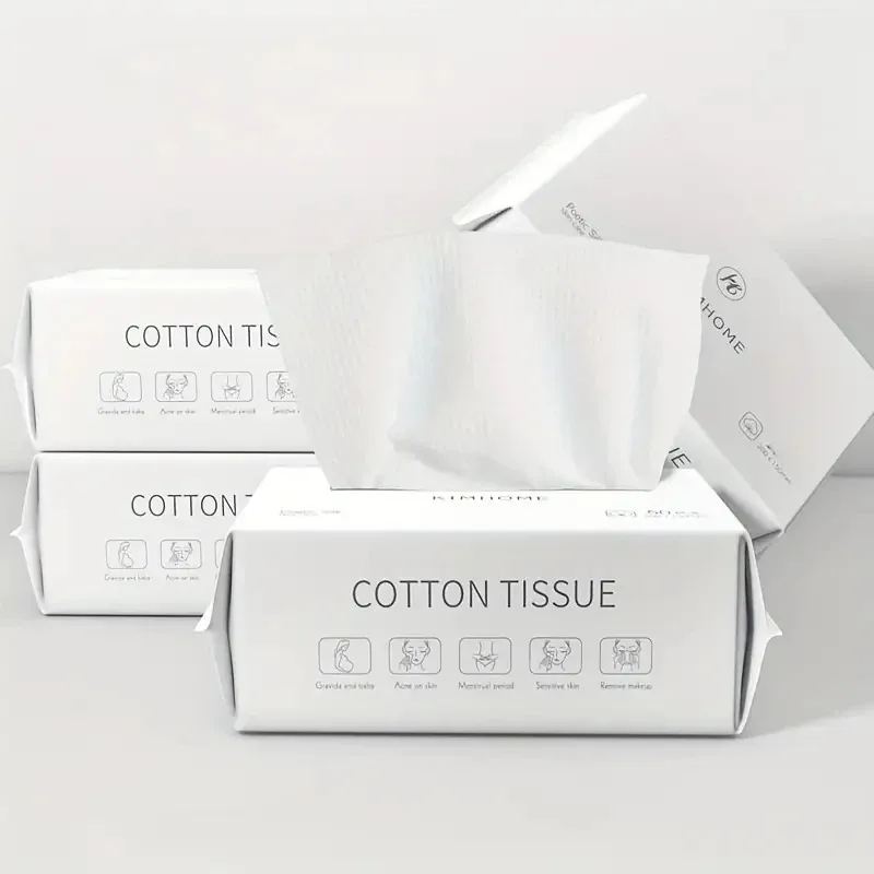 Asciugamani per il viso biodegradabili da 100 pezzi, tessuto cosmetico in cotone ultra morbido per la rimozione del trucco e la pulizia profonda, monouso extra spesso