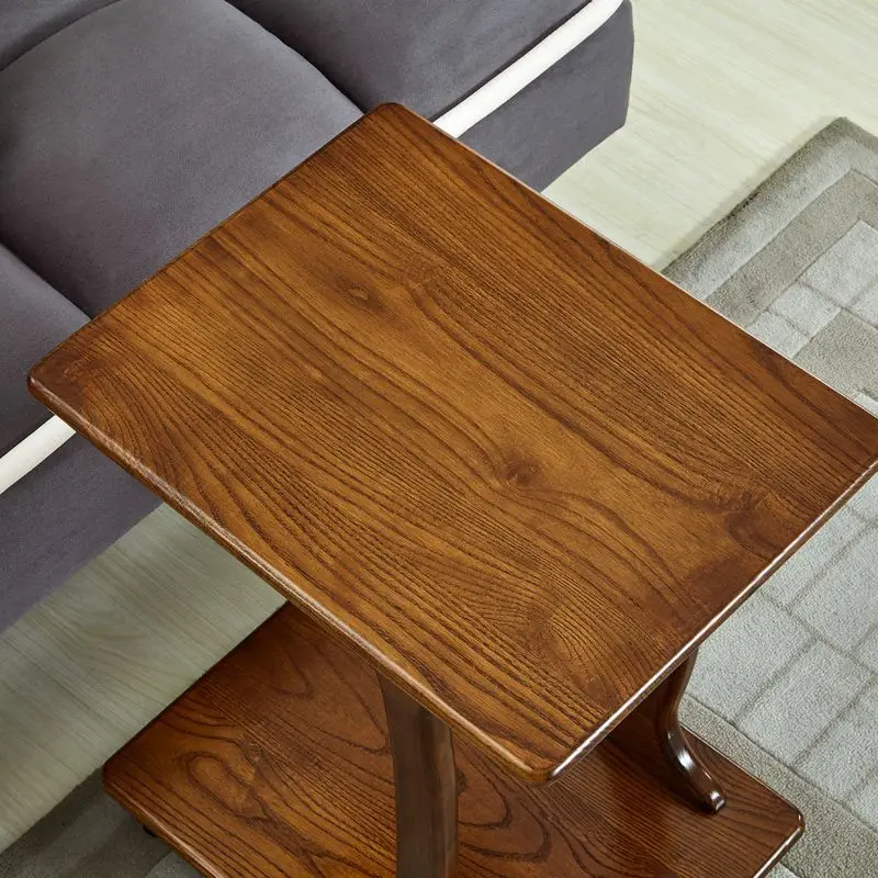 Customizable Solid Wood Living Room Sofa Side Table Movable Corner Table Balcony with Wheels Square
