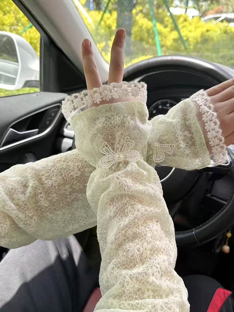 Penutup Sve Pelindung Matahari Renda Longgar Musim Panas Wanita Panjang Es Sves Luar Ruangan Berkendara Bersepeda Sunade Pelindung Lengan Gelembung...