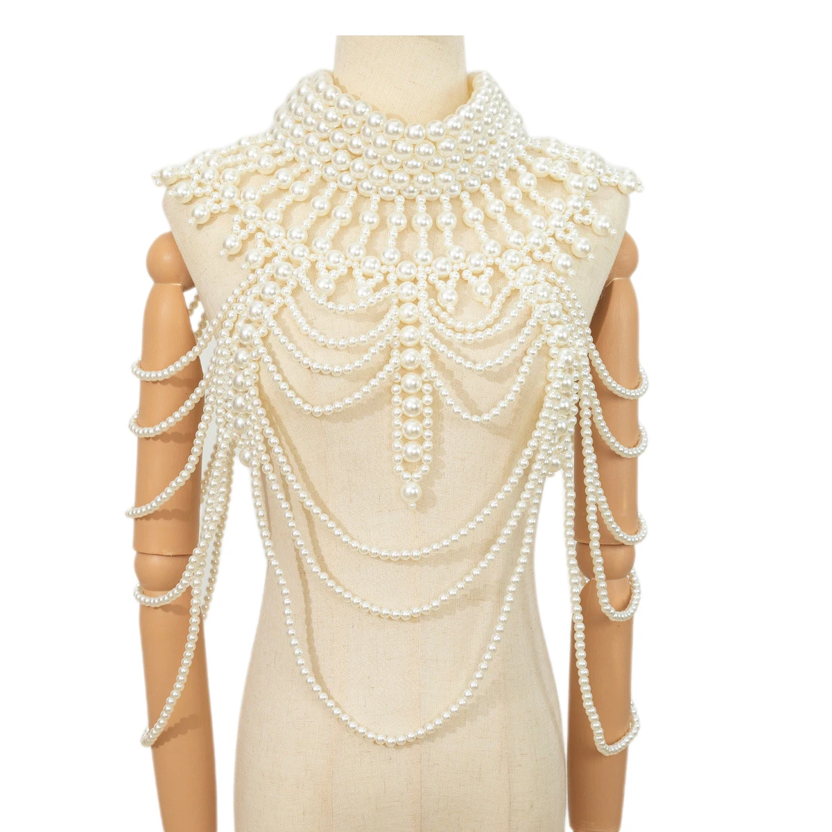 

Retro Pearls Crystal Body Jewelry Chain Handmade Beaded Women Bridal Wedding Dress Large Necklace Jewelry Accessories