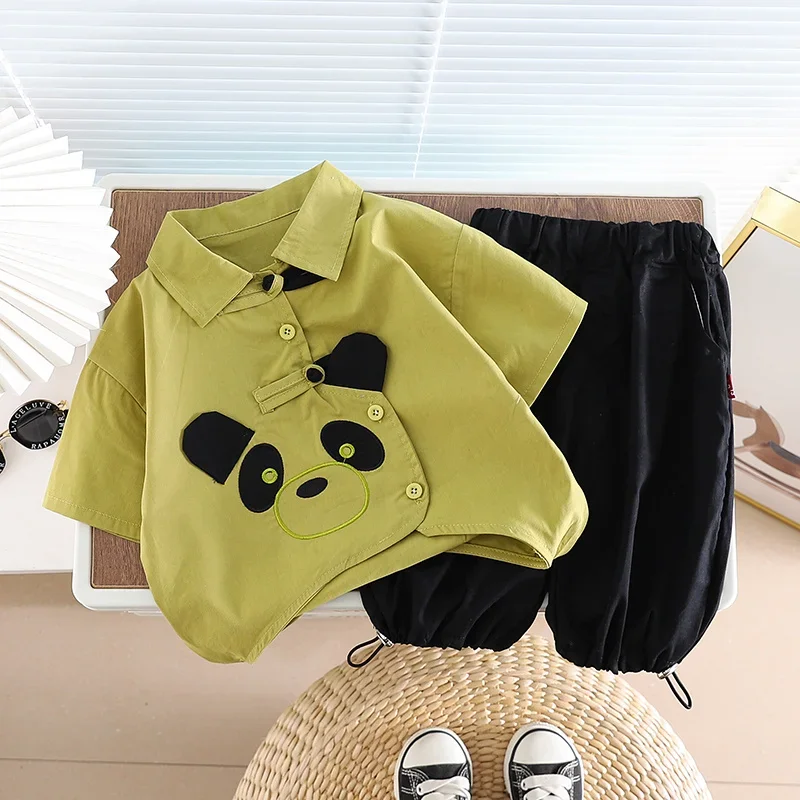 Children Cotton Out Clothes Summer Kids Boys Cartoon Panda Shirt Shorts 2Pcs/Set Infant Kid Fashion Toddler Tracksuits 0-5 Years