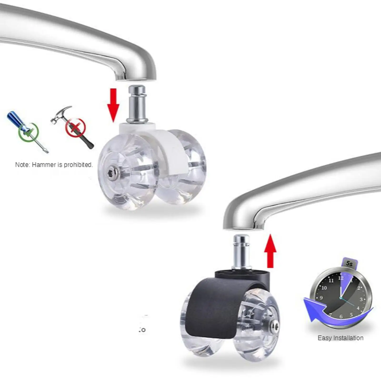 Heavy-duty office chair swivel castors, set of 5, silent replacement chair