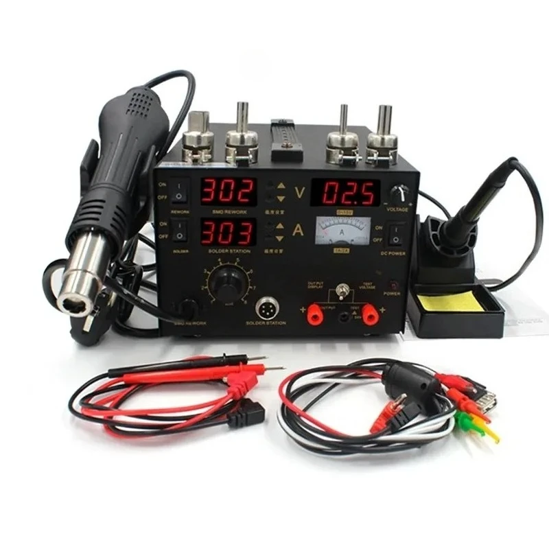 909D Soldering Iron 220V 110V Hot Air Gun Station+Soldering Iron+DC Power Supply 3in1 Electric Rework Station Adjustable