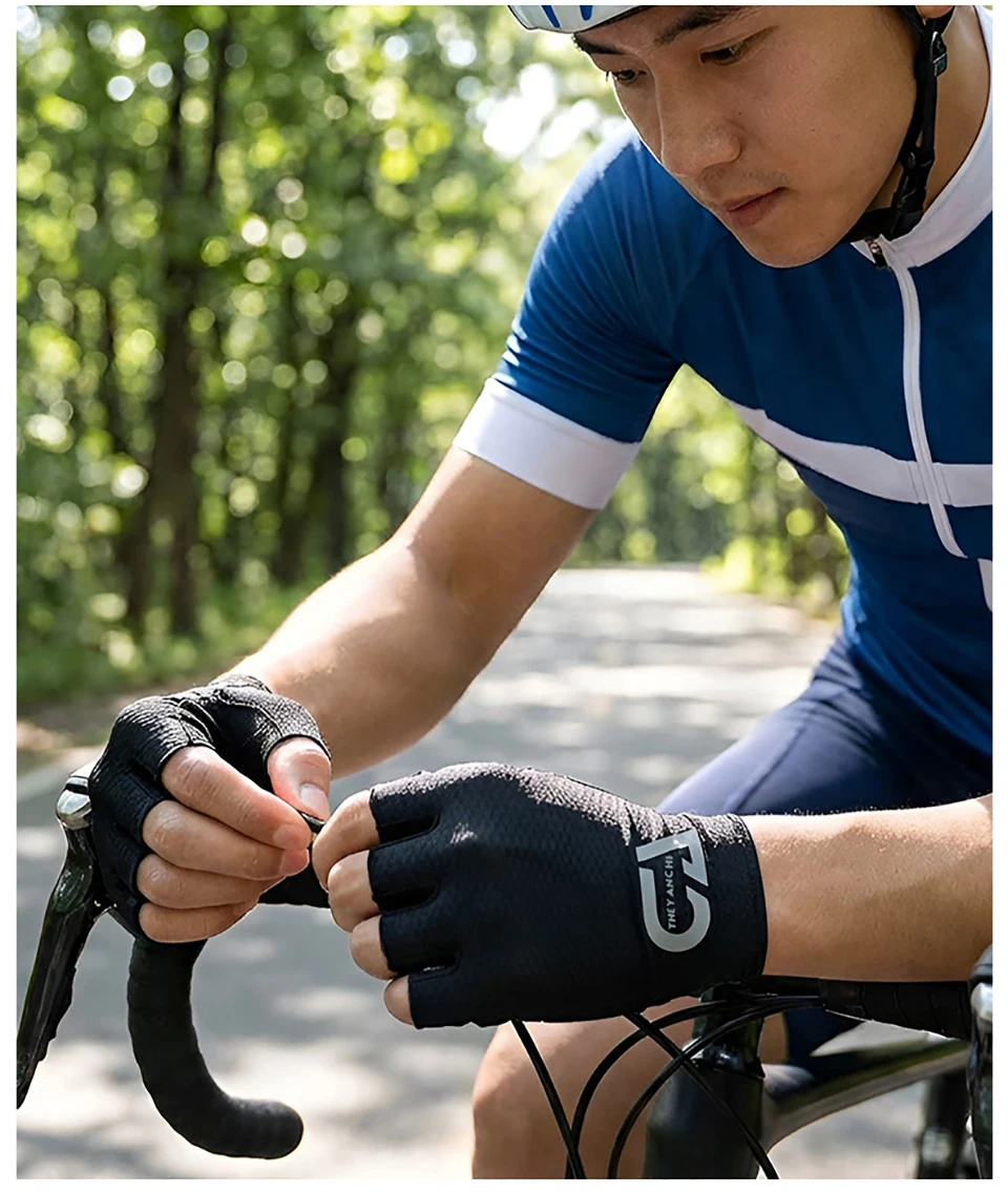 GTUBIKE Fahrradhandschuhe, stoßfeste Fahrradhandschuhe mit halben Fingern, atmungsaktive, stoßfeste kurze Fahrradhandschuhe, Sommerhandschuhe mit hoher Elastizität – Detail 14