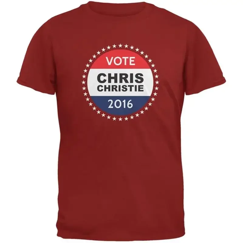 Election 2016 Chris Christie Badge Cardinal Red Adult T Shirt