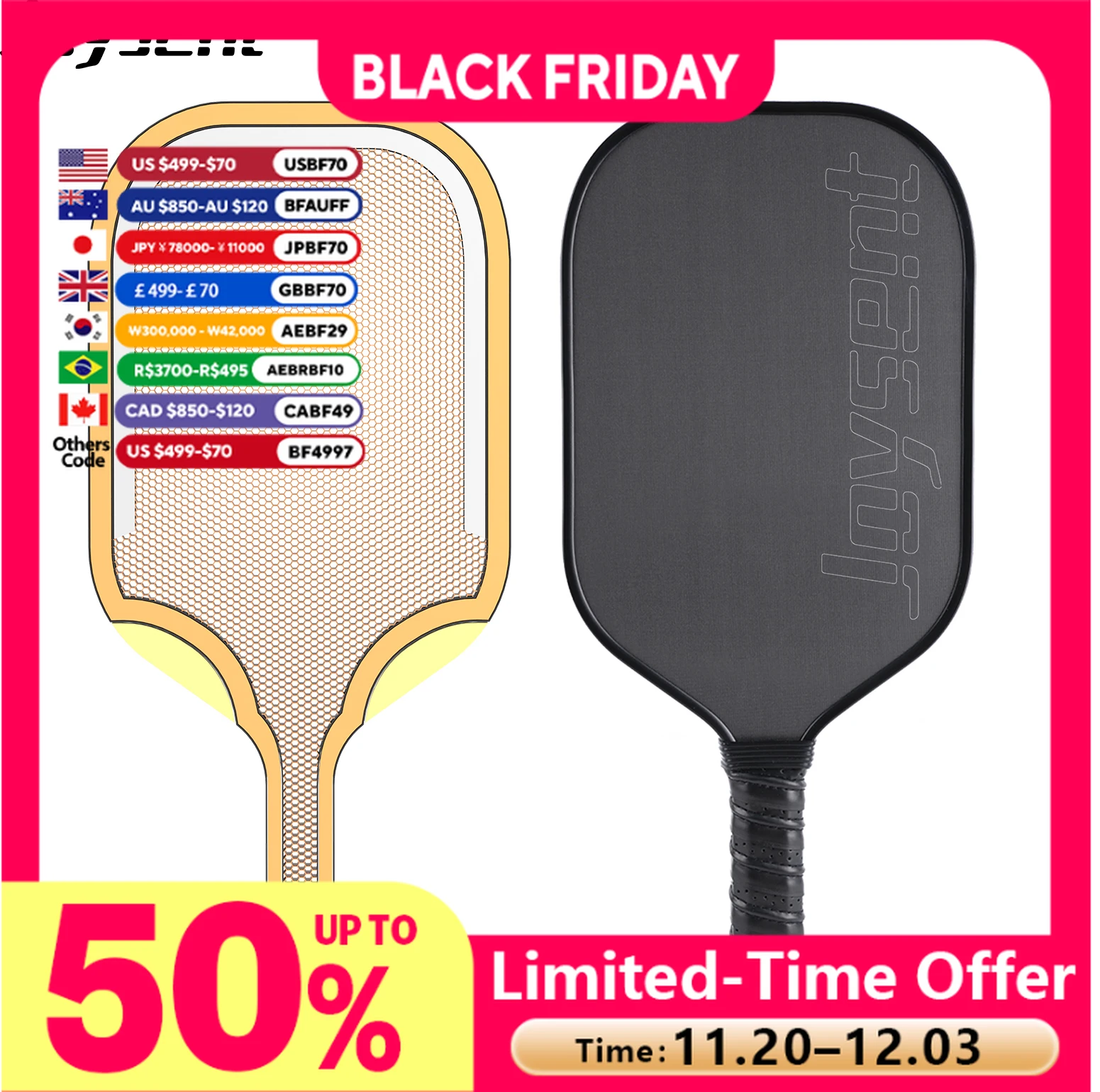 

Joysent Custom Gen 4 Aramid Honeycomb Core EVA Foam 16mm Thermoformed T700 Raw Carbon Fiber Pickleball Paddle Spin Control Power