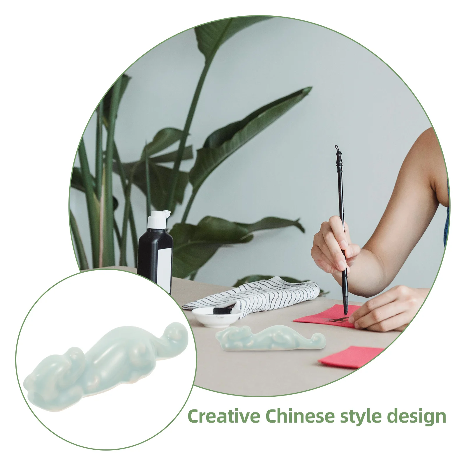 

Celadon Ceramic Brush Pen Rest Strong and Stable Base for Ink Brush Holder Writing Supplies Office Decoration Accessory