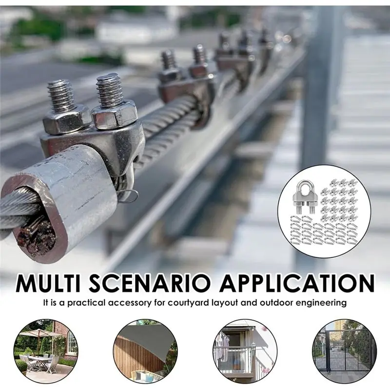 A60ZM6 Wire Rope Clamps 20Pcs 304 Stainless Steel Cable Clamps Wire Rope Thimble U Bolt Saddle Fastenermay