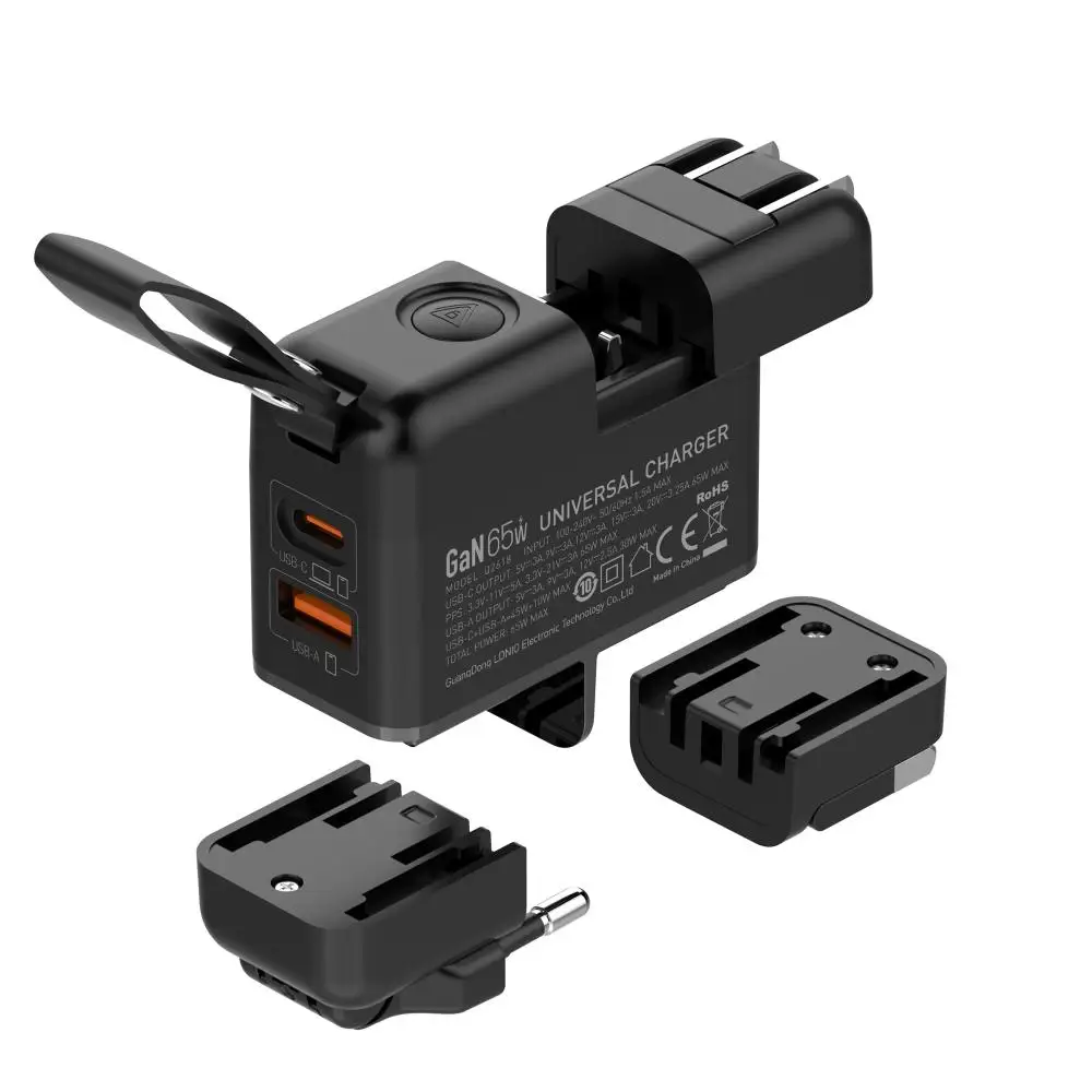 LDNIO GaN 65W snellader Type C universele reisadapter met US EU UK AUS-stekker Alles-in-één draagbare USB-oplader voor op reis
