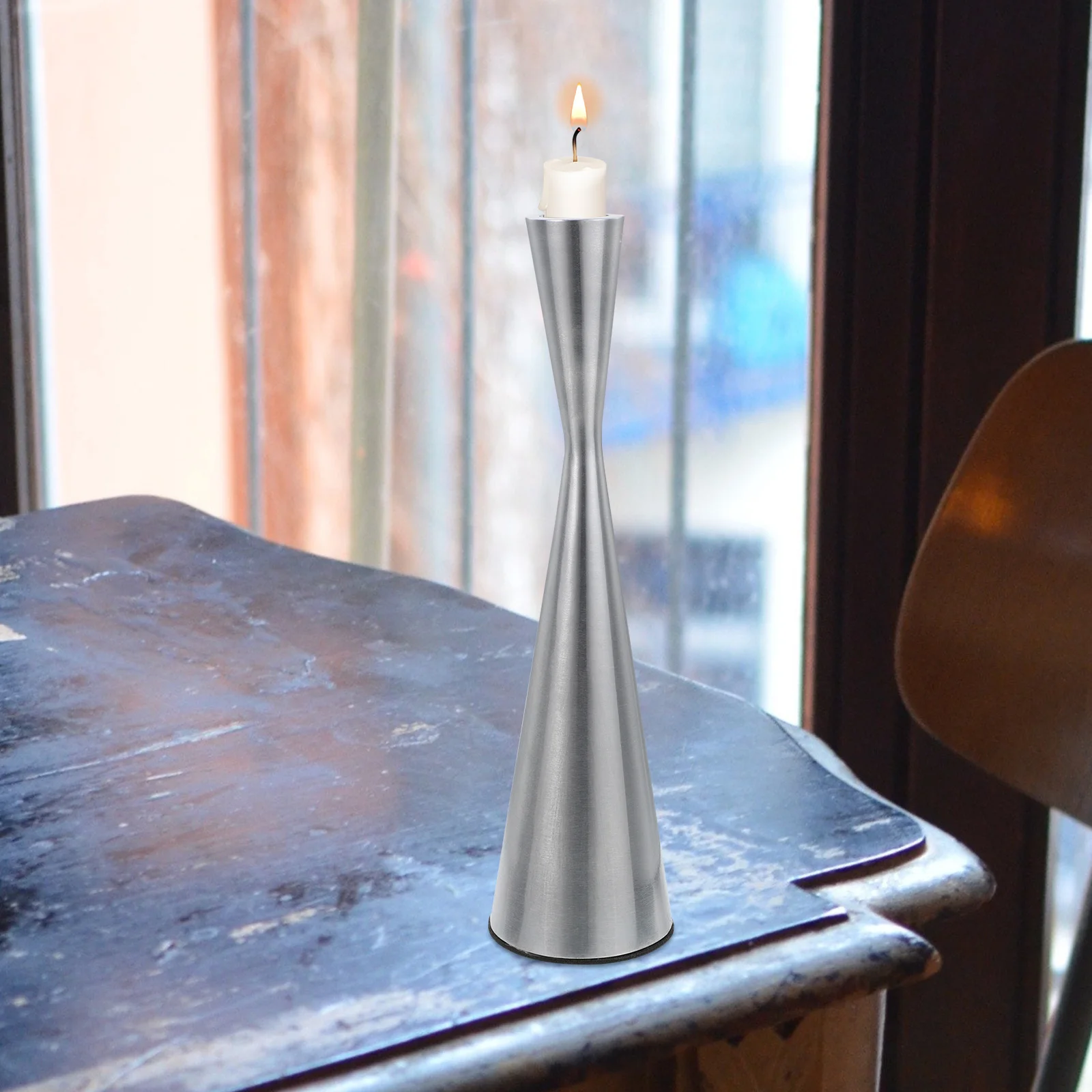 

Tapered Candlestick Holder Iron Decorative Table Desktop Vintage Modern Base for Home Decor Gift Size M