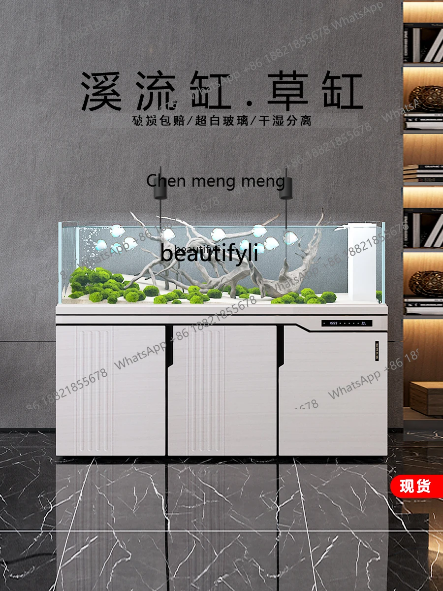 S7486 ss Fish Tank Household Small Living Room Base Cabinet Ecological Large Water Glass Super White Tank