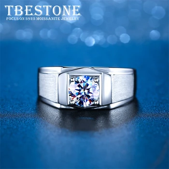 Tbestone moissanite diamond ring 925 sterling silver wide rings iced out design engagement ring wedding band jewelry for men