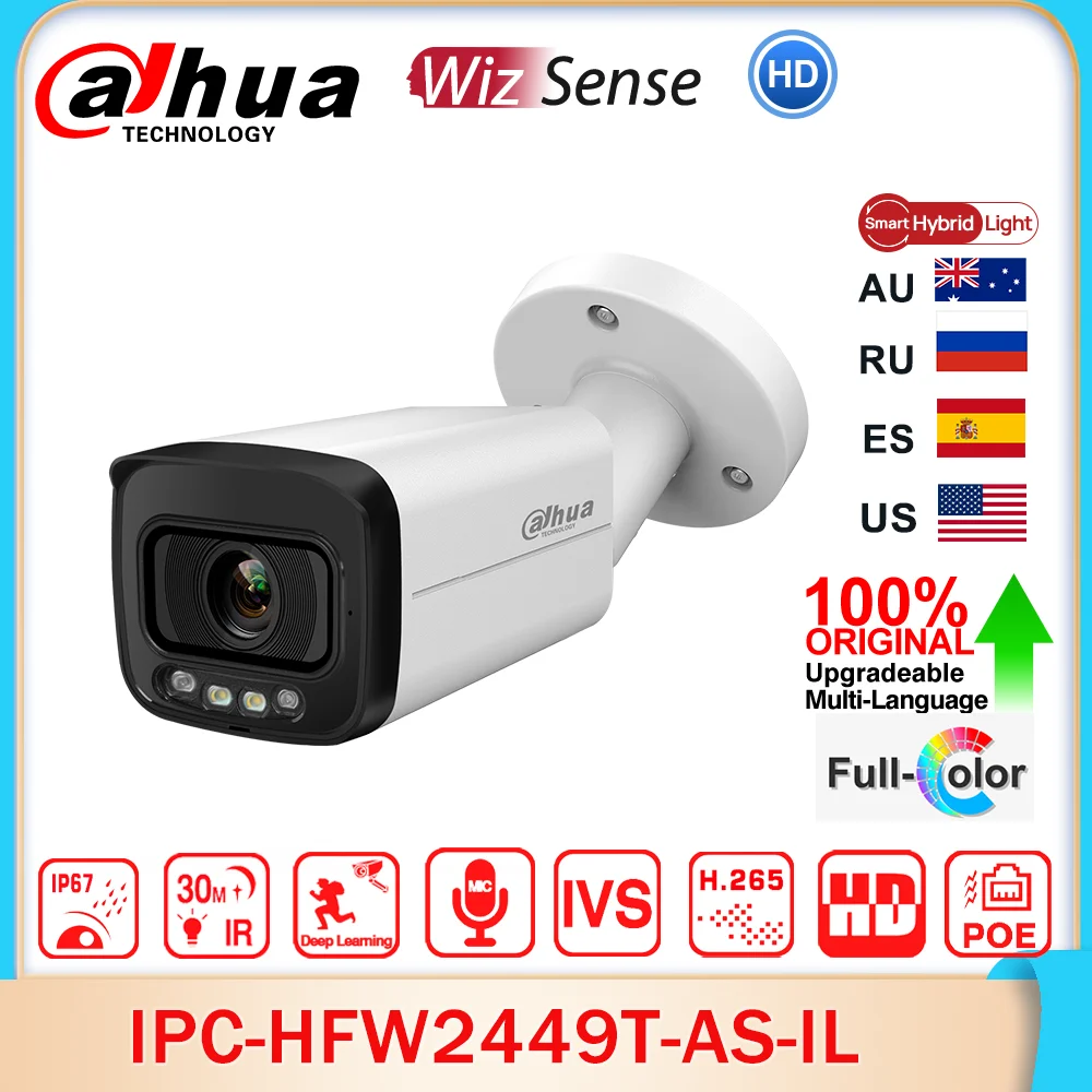 Dahua-Original WizSense IPC-HFW2449T-AS-IL Network Camera, 4MP, Colorido IP67, IR, Microfone Embutido high definition image