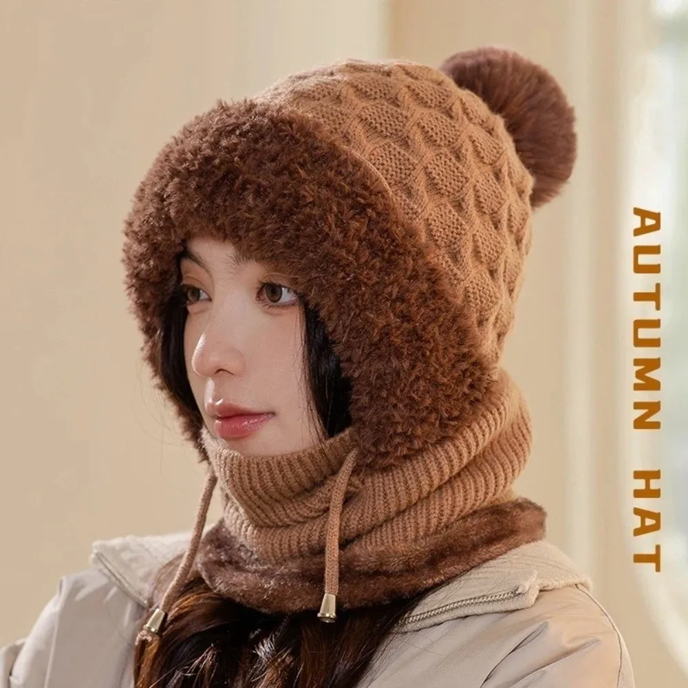 أزياء قطعة واحدة الشتاء محبوك قبعة سميكة الدفء يندبروف قبعة الصوف اصطف سدادات حماية الأذن قبعة النساء #5