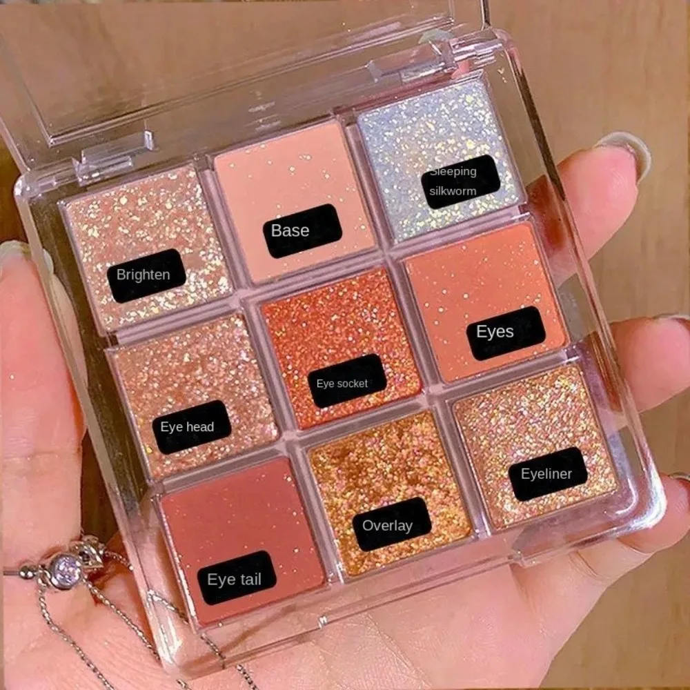 New Pearly Matte 9 Color Eyeshadow Palette Shiny Sequins Glitter Eyeshadow Earth Color Lasting Eye Pigment Cosmetic