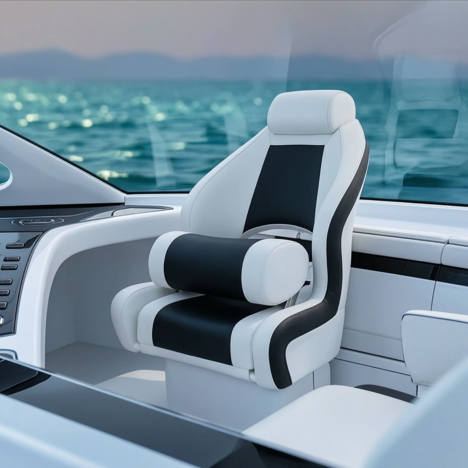 Boat Bucket Seat with Armrest High-Back Helmsperson Boat Seat with Armrest Chair Marine-Grade Maximum Support for Captains